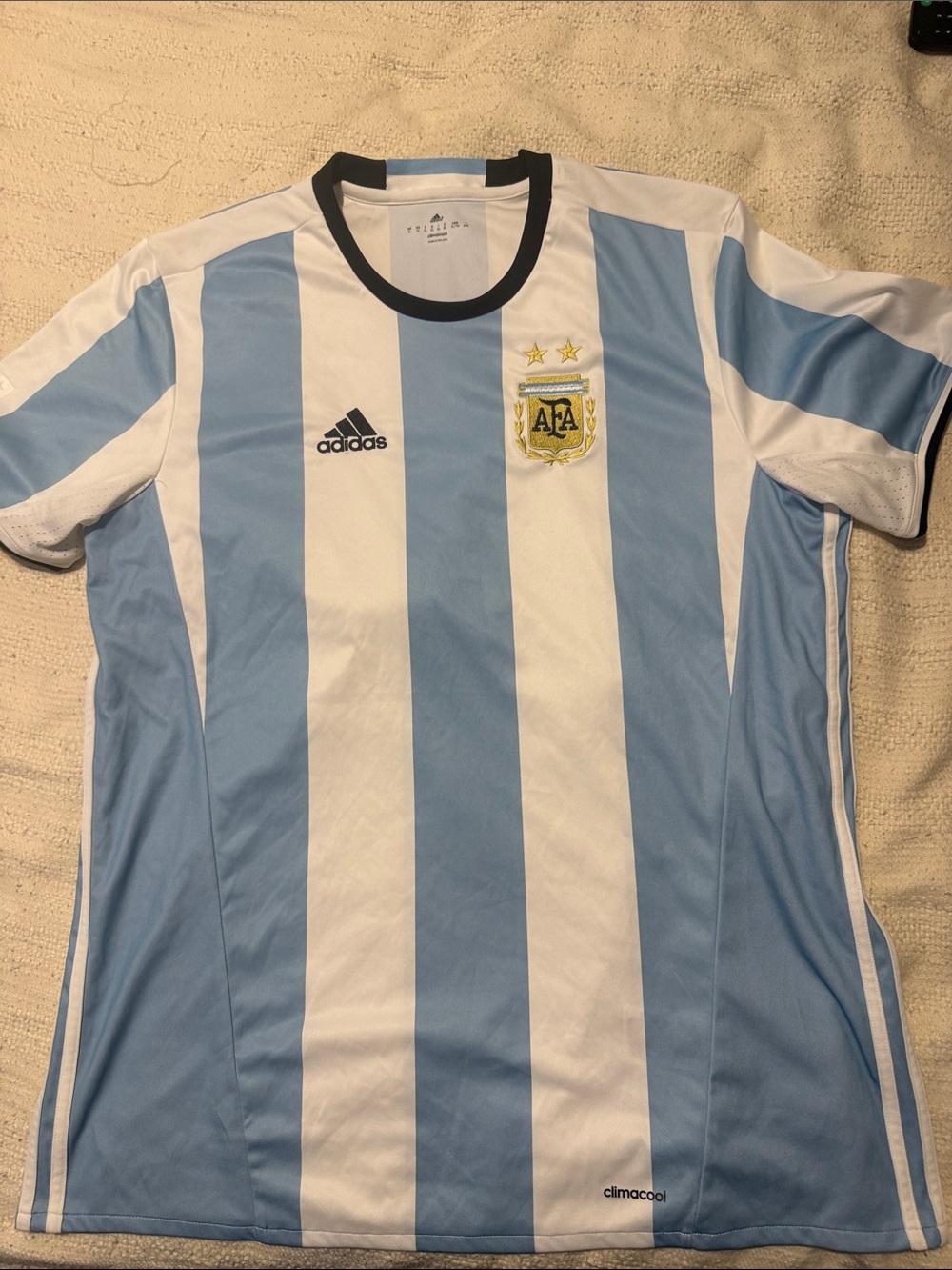 ‘16 Adidas Argentina Soccer Jersey  Light Blue & White